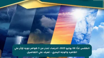 الطقس غدًا 08 يوليو 2025: الأرصاد تحذر من 3 ظواهر جوية تؤثر على القاهرة والوجه البحري – تعرف على التفاصيل